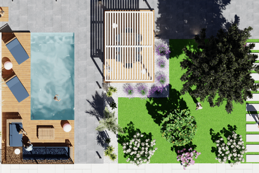 Aménagement extérieur autour d&#8217;une piscine à Roquebrune-Cap-Martin
